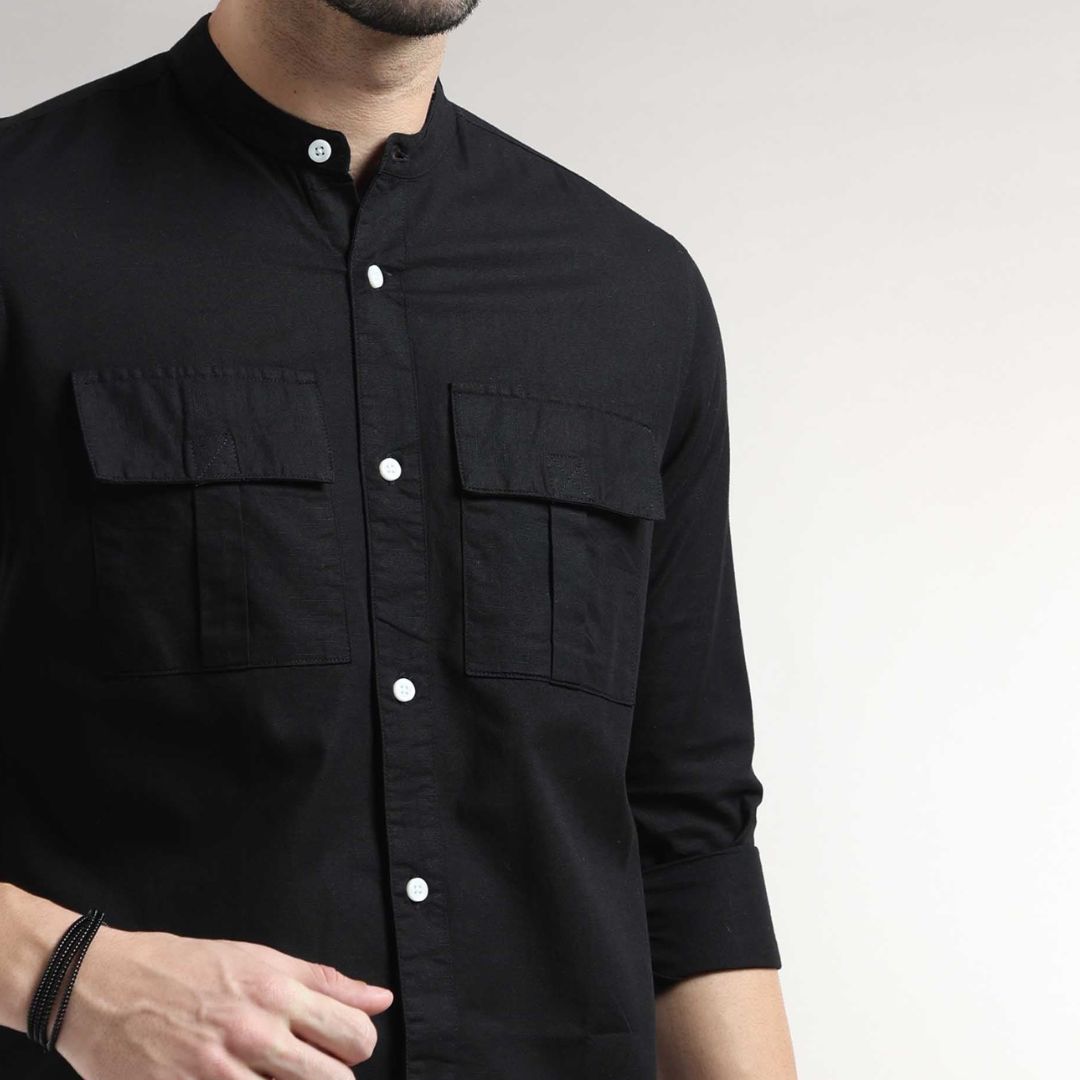 The Stylish Charm of Chinese/mandarin Collar Double Pocket Shirts for Men