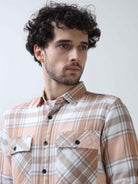 Buy Stylish Tangerine and Rust Brown Mens Cotton Linen ShirtRs. 1399.00