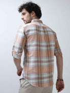 Buy Stylish Tangerine and Rust Brown Mens Cotton Linen ShirtRs. 1399.00