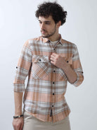 Buy Stylish Tangerine and Rust Brown Mens Cotton Linen ShirtRs. 1399.00