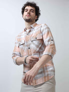 Buy Stylish Tangerine and Rust Brown Mens Cotton Linen ShirtRs. 1399.00