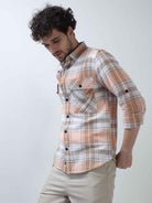 Buy Stylish Tangerine and Rust Brown Mens Cotton Linen ShirtRs. 1399.00