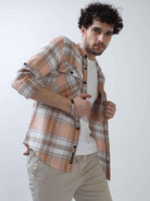 Buy Stylish Tangerine and Rust Brown Mens Cotton Linen ShirtRs. 1399.00