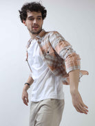 Buy Stylish Tangerine and Rust Brown Mens Cotton Linen ShirtRs. 1399.00