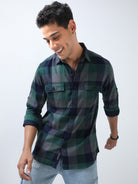 Buy Trendy Green And Blue Check Shirt OnlineRs. 1399.00