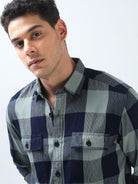 Buy Latest Green And Navy Check Shirt for Men OnlineRs. 1399.00