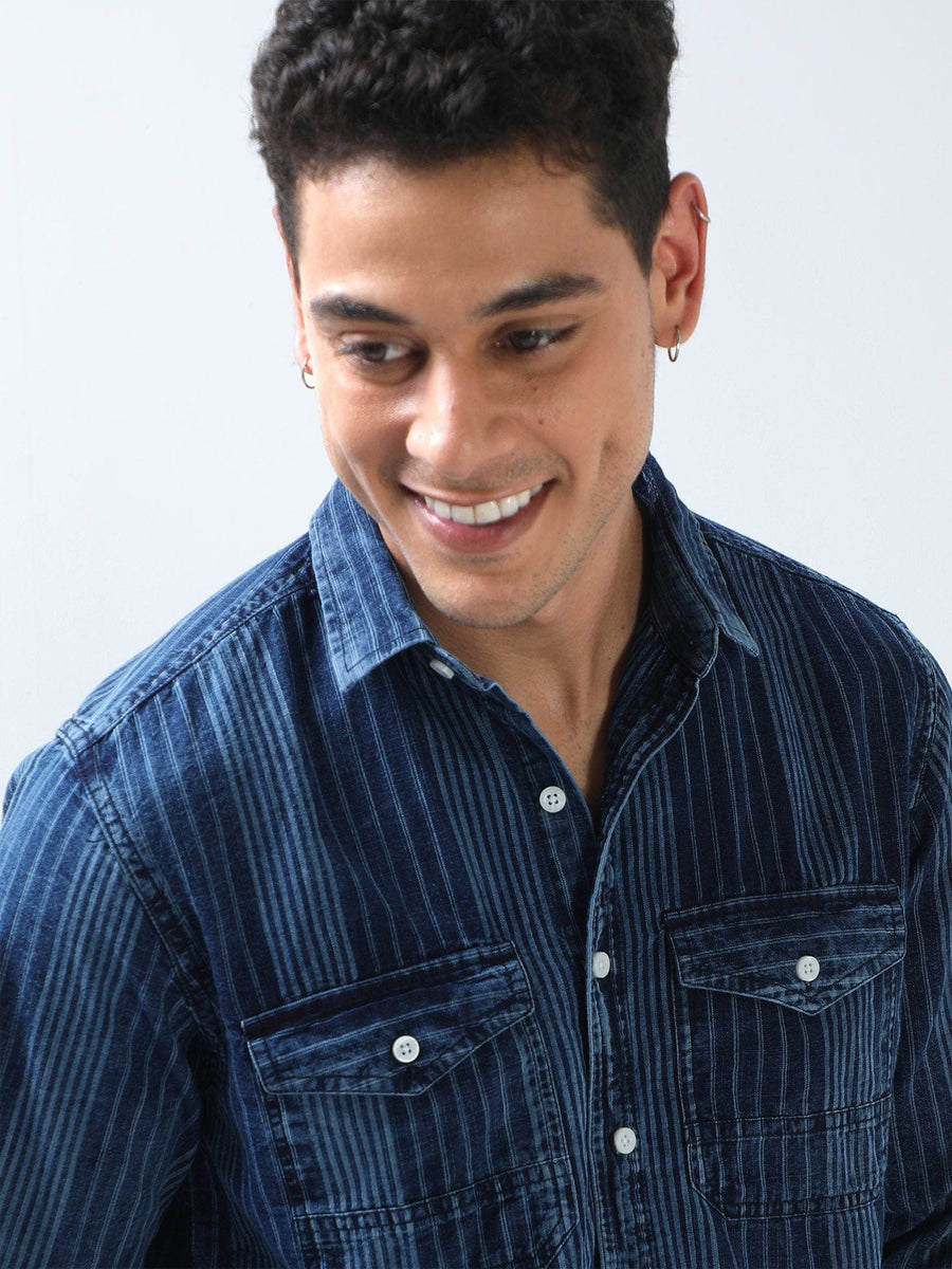 Shop cool and comfortable navy blue double pocket shirt – MilesKart