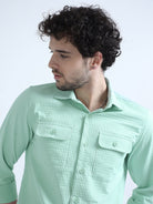 Buy Stylish Textured Solid Light Green Shirt Mens OnlineRs. 1349.00