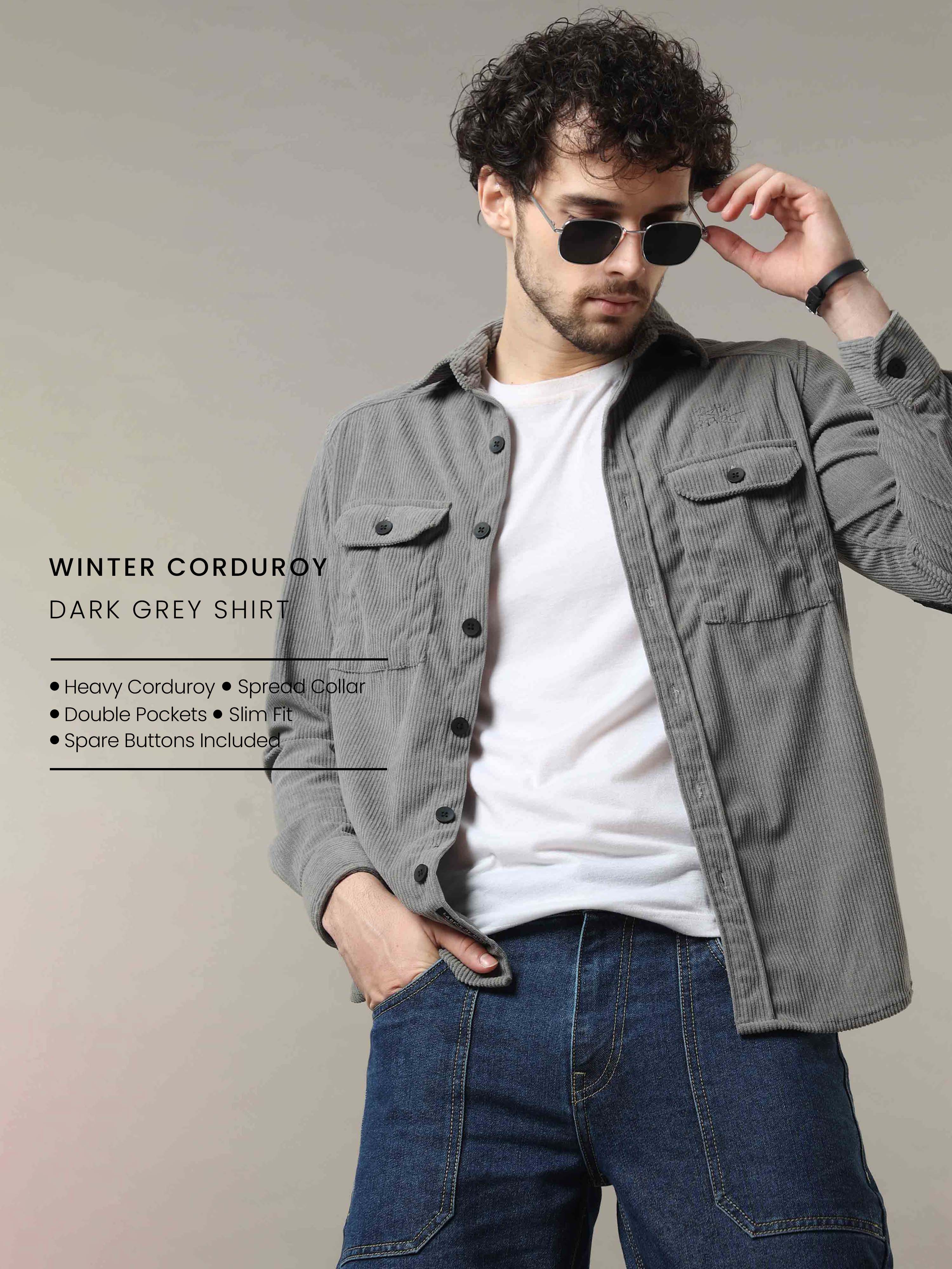 Buy Latest Dark Grey Corduroy Shirts Mens IndiaRs. 1499.00