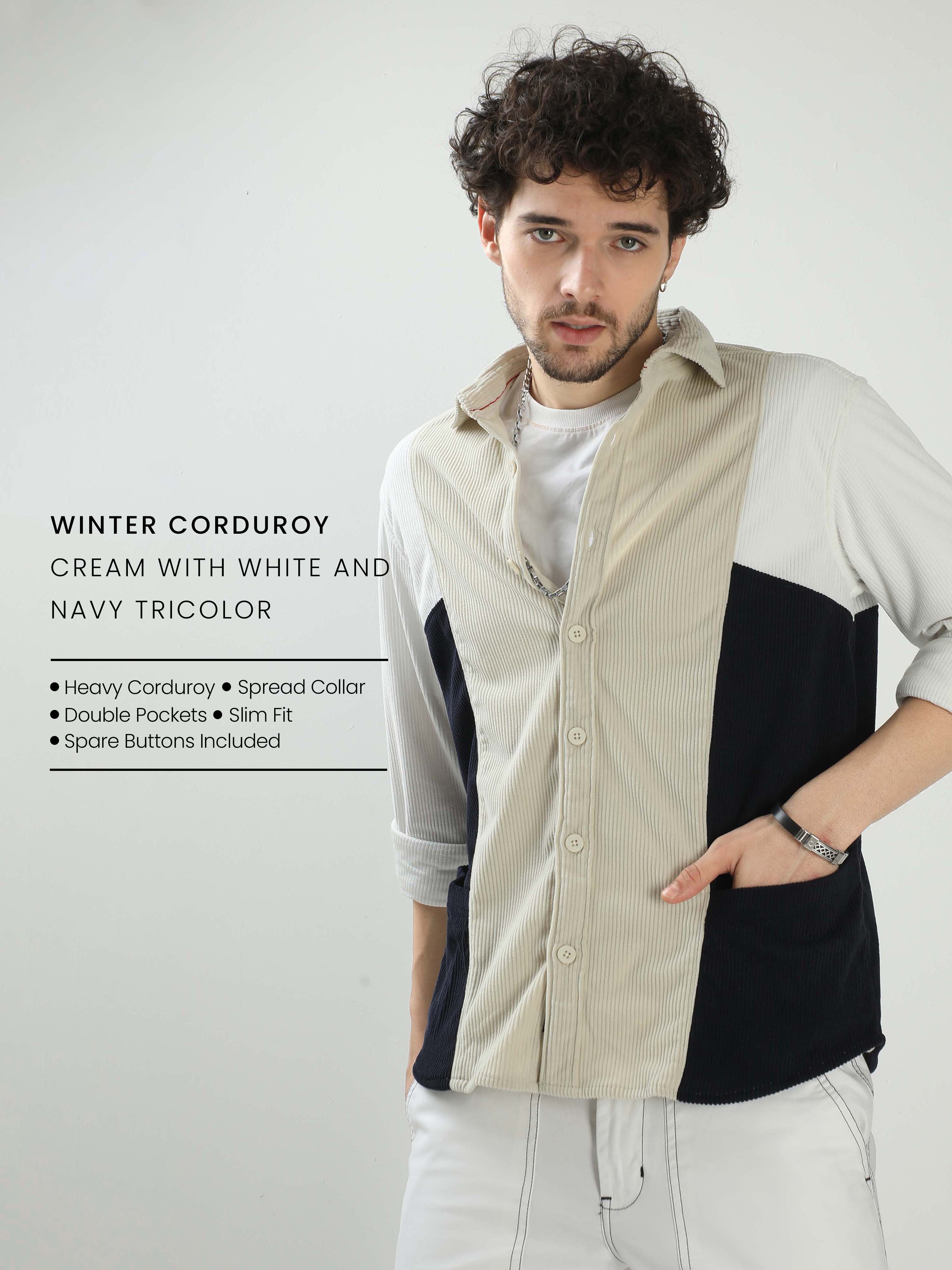 Buy Stylish White And Navy Tricolor Shacket for MenRs. 1599.00