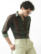 Shop Latest Lycra Ever Green Striped Shirt For Men OnlineRs. 1359.00