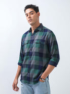 Buy Trendy Green And Blue Check Shirt OnlineRs. 1399.00